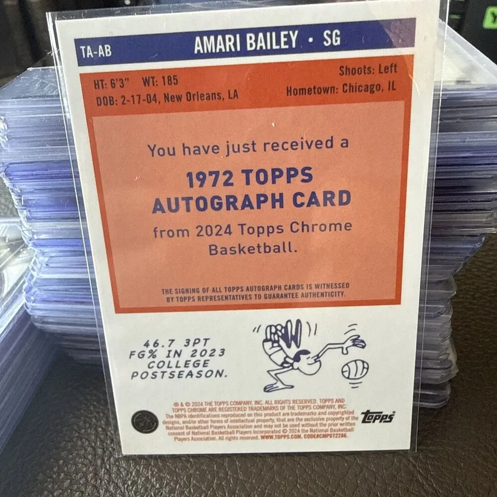 2024 Topps Chrome - 1972 Topps Autographs Amari Bailey #TA-AB (AU, RC)